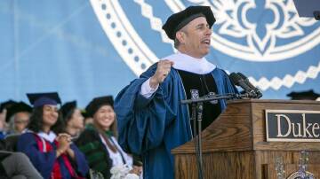 Dozens of students walked out of a speech by Jerry Seinfeld over the comedian's support of Israel. (AP PHOTO)