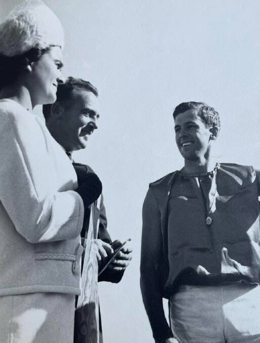 HISTORY: Nat and Jack Rathgeber congratulate the 1967 winner of the Stawell Gift. Picture: CONTRIBUTED