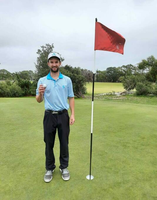 PERFECT: Josh Kelly claims a hole-in-one during his Melbourne pennant season. Picture: CONTRIBUTED