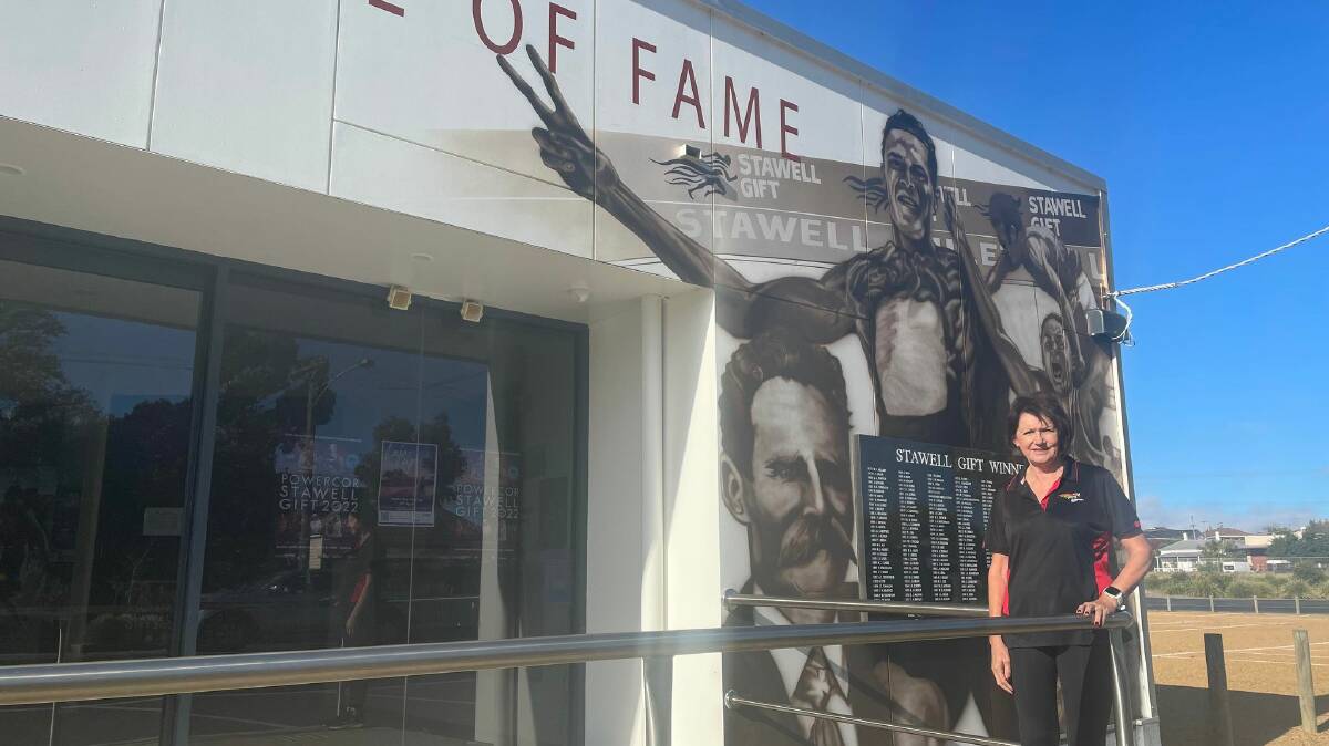 NEW LOOK: Stawell Athletic Club's Wendy Hopwood at the new look facade of the Stawell hall of fame building. Picture: CASSANDRA LANGLEY