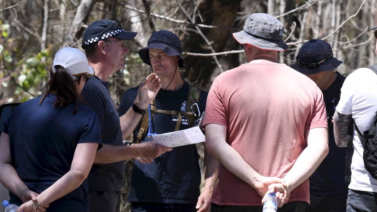 Police providing directions during the 2020 Snake Valley search for Kobie Parfitt. Picture file
