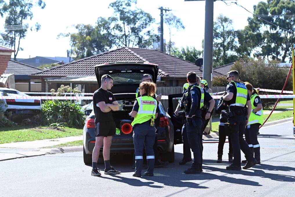 Bryce Dridan speaks to police following an alleged crash in Wendouree on May 3, 2024. Picture by Kate Healy