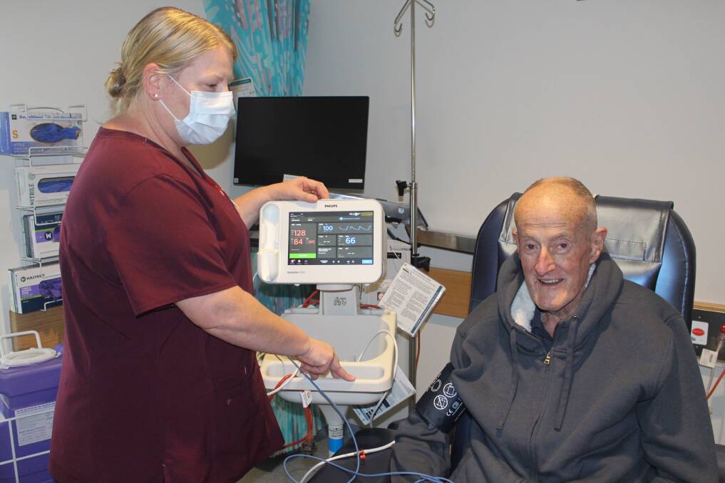 Patient Stuart Beasly having his vitals checked by acting nurse unit manager Majella Hunter. Picture supplied