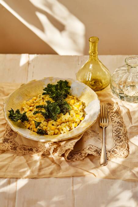 Hot and sour sweetcorn risotto with lime leaf butter. Picture supplied