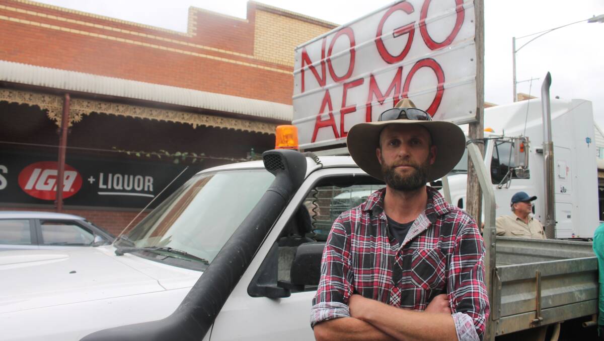 Protest organiser Jason Bennett, Gre Gre, said AEMO had left farmers "high and dry" by not attending the proposed Q&A session. Picture by Philippe Perez