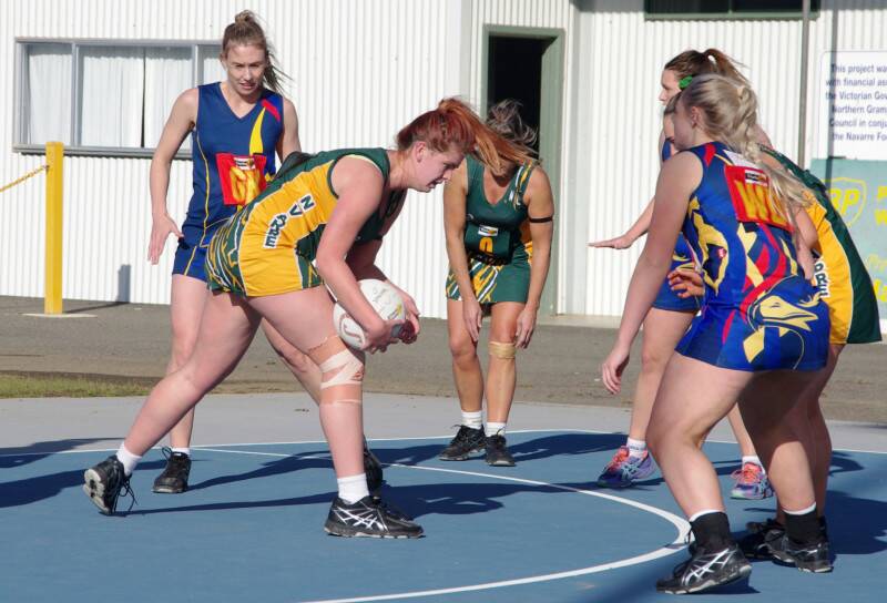 LEADER: Playing coach Taylor Mason catches the ball. Mason was full of praise for her team and club in general for its determination over the last few weeks. Picture: Navarre FNC.