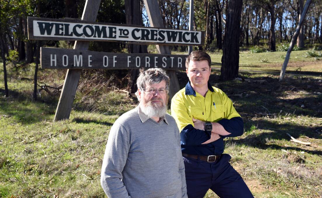 Dr Kevin Tolhurst and forester Leon Holt in 2018 when changes were planned for the University of Melbourne Forestry School at Creswick. File photo